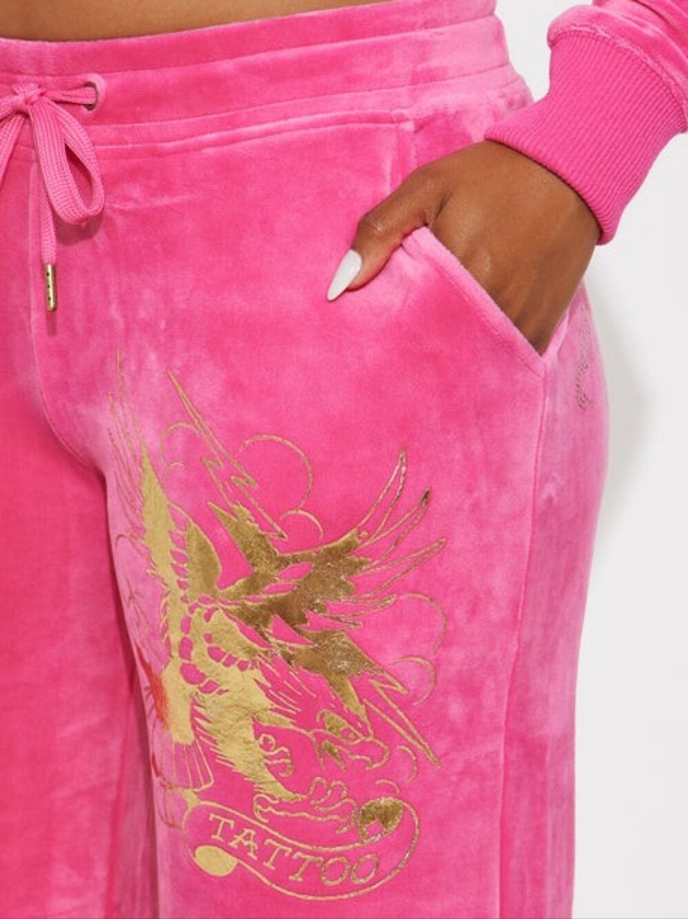 LOT ED HARDY Pink Velour Tracksuit HOODIE & JOGGERS Womens 1X - Picture 4 of 9